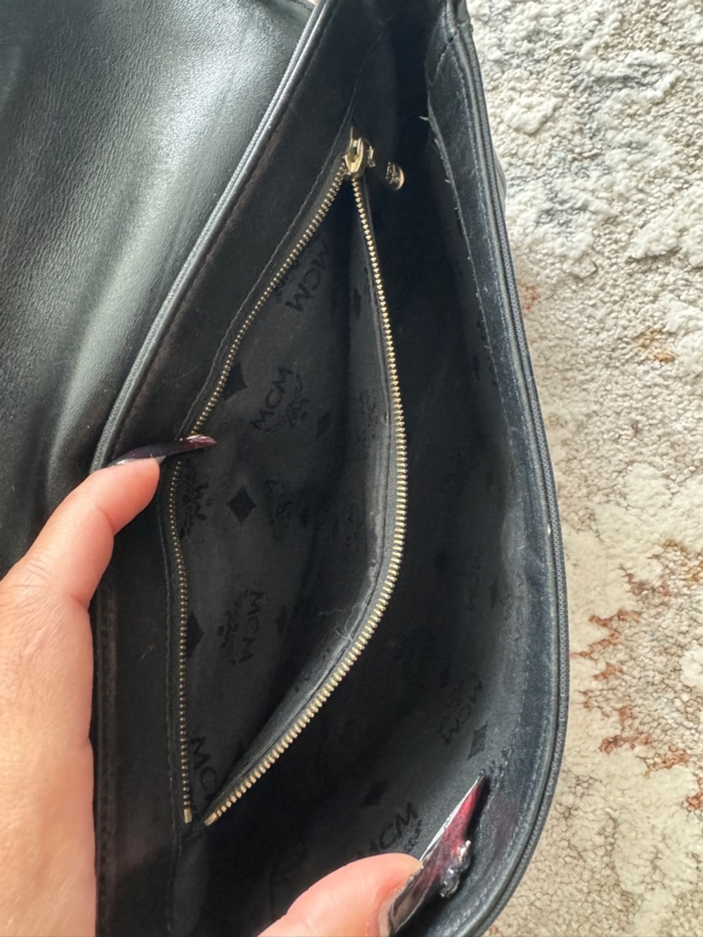 Vintage MCM Black Monogram Shoulder Bag with Gold - Picture 7 of 12